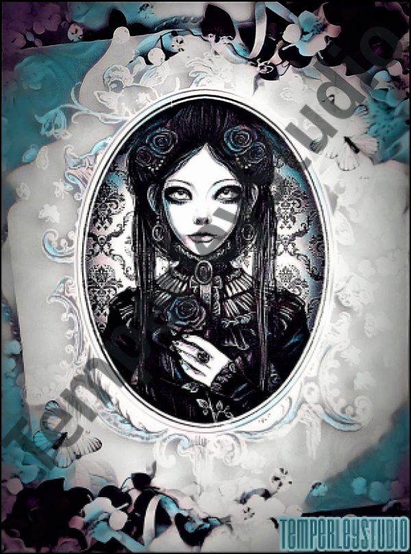 Gothic lolita doll in a cameo