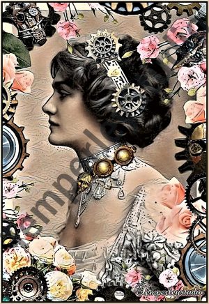 Steampunk chic maiden flowers and cogs