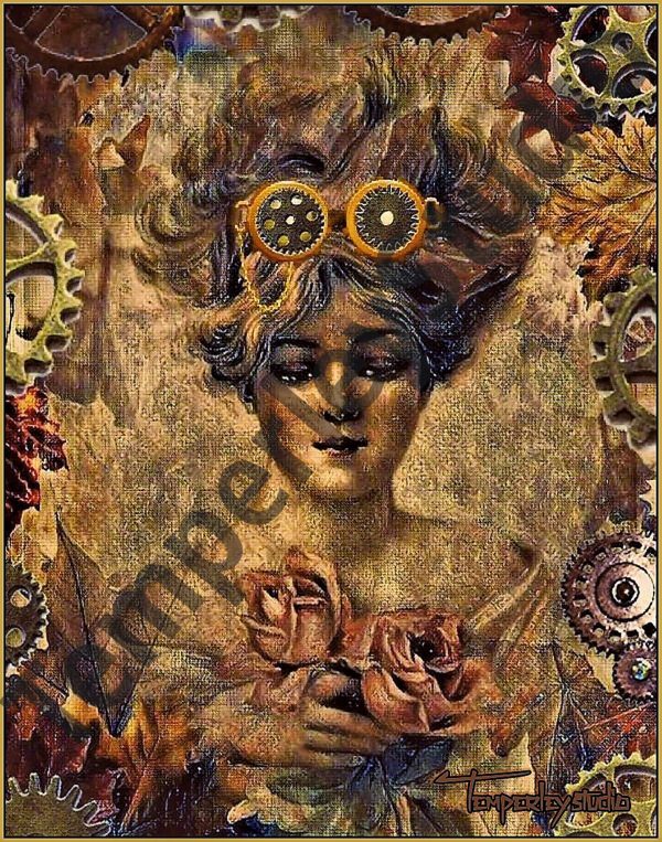 Steampunk googles girl with flowers