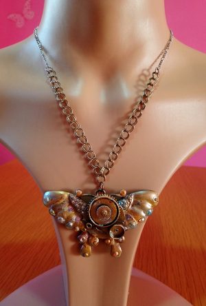 Butterfly and real cog pendant