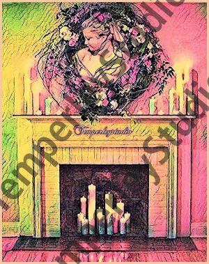 Shabby chic gradient lady fireplace setting