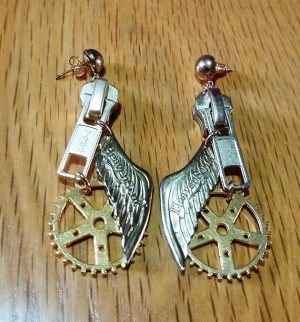 Steampunk zip and wing earrings