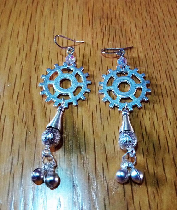 Steampunk silver cog and tassel beads