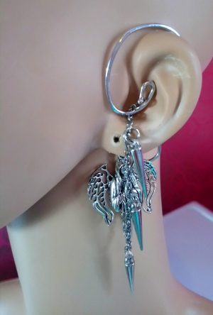 Gothic silver 3D angel and spike cuff earring