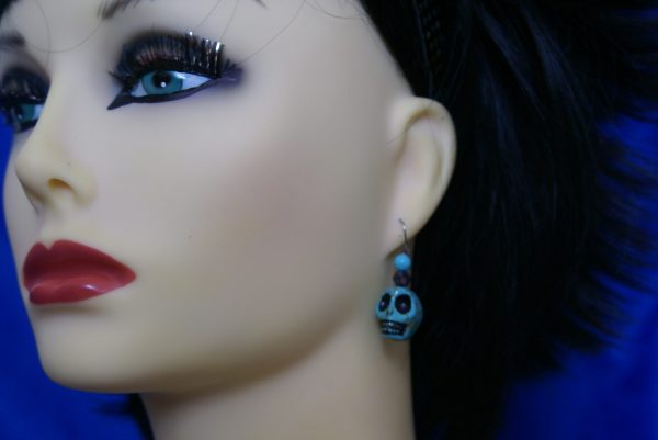 Aqua bead and skull earrings