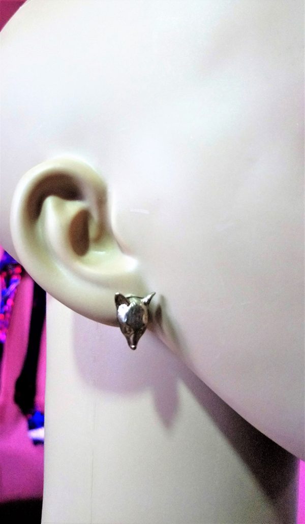 Steampunk gold 3D fox stud earrings