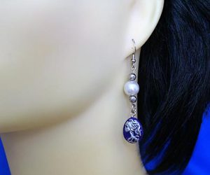 Gothic skeleton lady cameo and pearl earrings