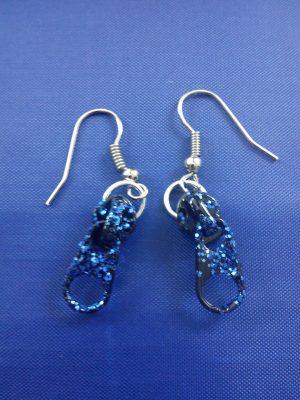 Black and blue glitter zip earrings