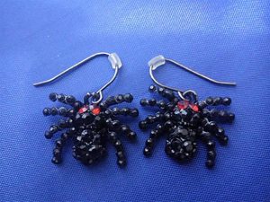 Black jewelled spider earrings