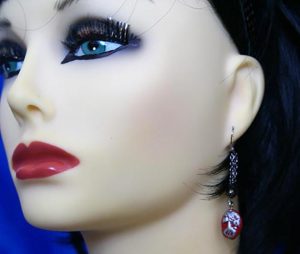 Gothic skeleton lady cameo and drop chain earrings