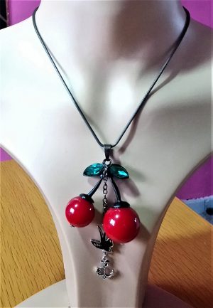 Rockabilly cherry and swallow pendant necklace