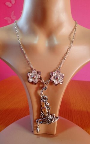 Silver maiden and flower necklace