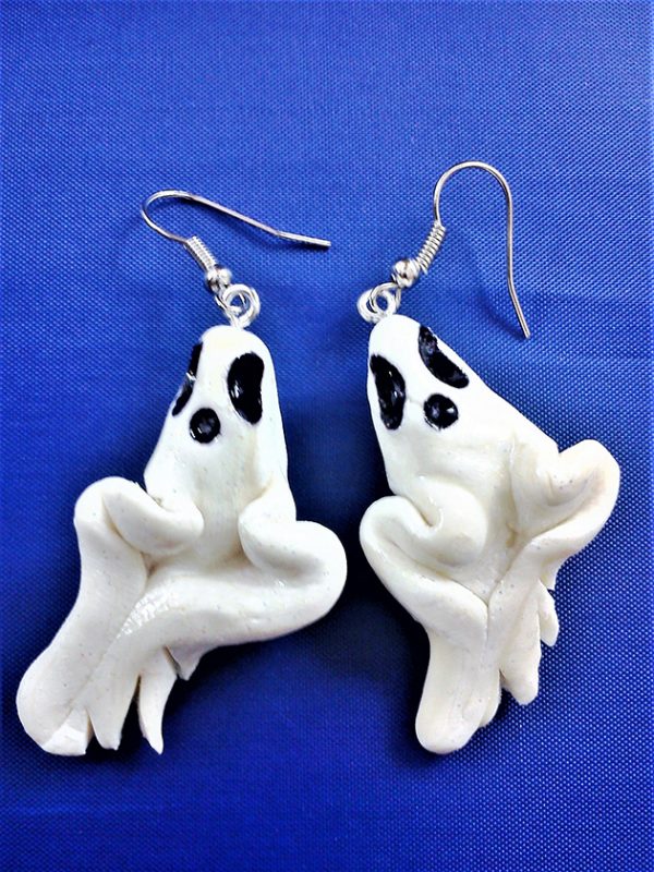 White 3D ghost earrings