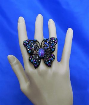Jewelled cameo black butterfly ring