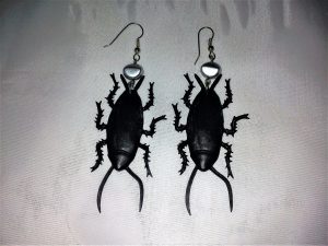 Cockroach and bead earrings