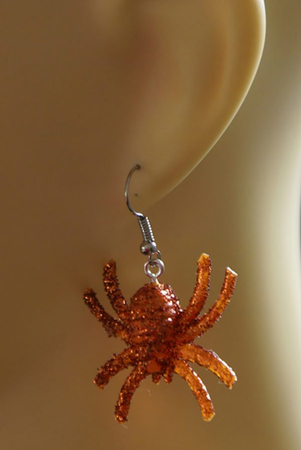 Orange 3D shimmer spider earrings