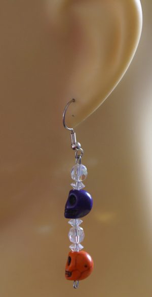 Orange and purple skulls with crystal bead earrings