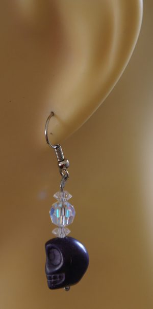 Gothic Lolita purple skull and crystal bead earrings