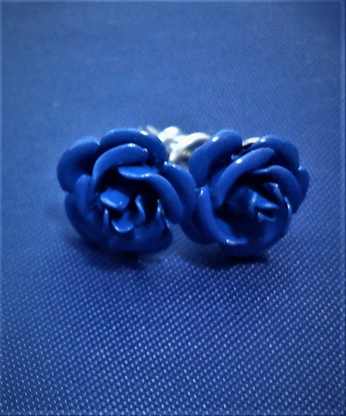 Royal blue 3D rose stud earrings