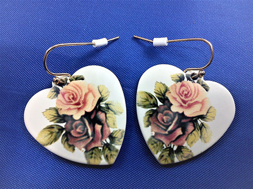 Pink and purple cameo heart earrings