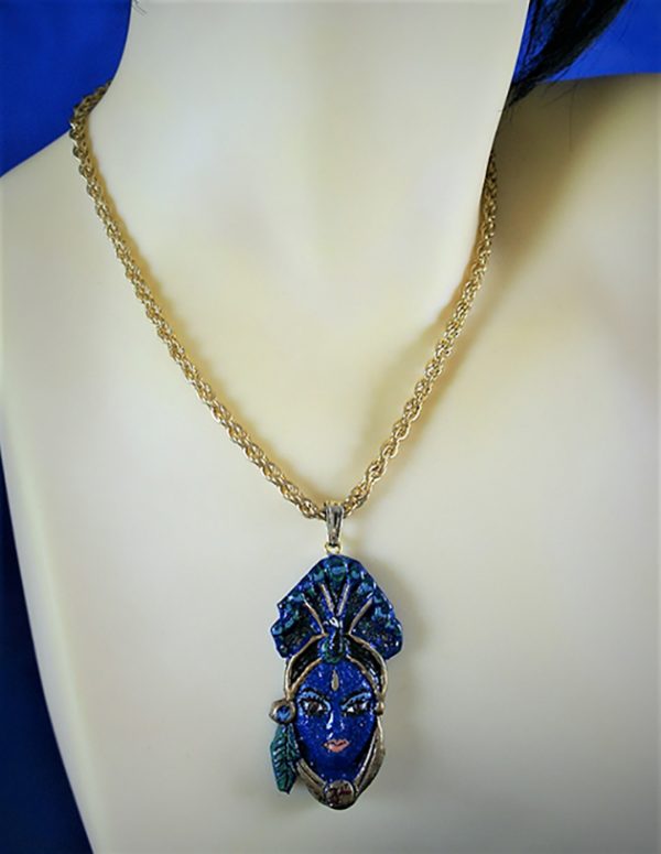 Krishna peacock crown 3D pendant necklace