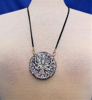 Lakshmi silver brush effect cameo necklace