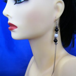 Bead and chain tassel earrings