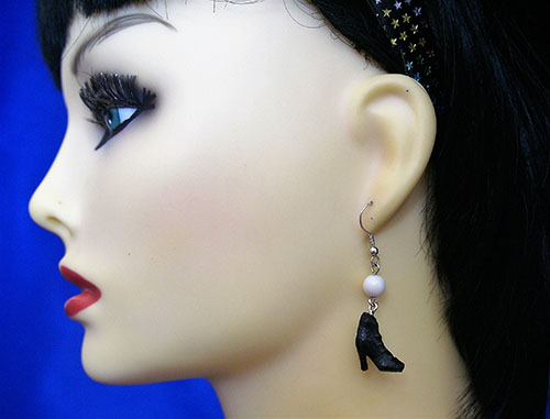 Black Victorian ankle boot and bead earrings
