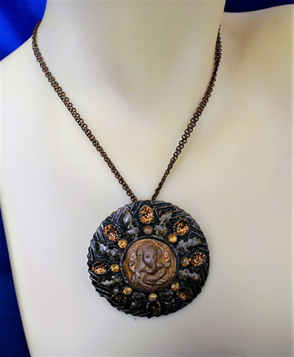 Ganesha good fortune jewel medallion (gold and black) necklace