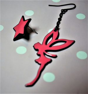 Gothic punk pink and black fantasy fairy and star earrings