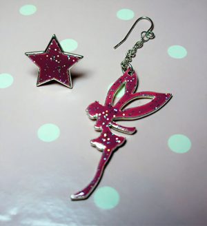 Gothic punk fantasy pink glitter fairy and star earrings