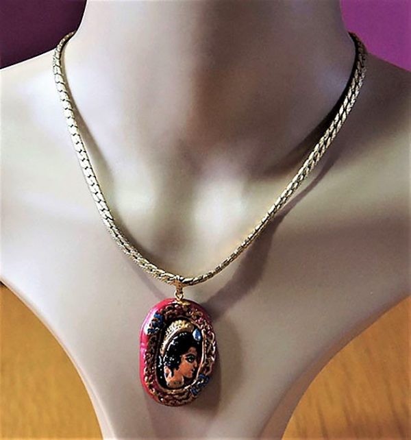 Lakshmi colour red frame cameo necklace