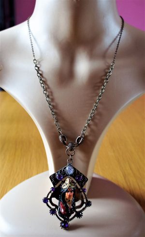 Lakshmi 3D large pendant and purple jewel copper necklace