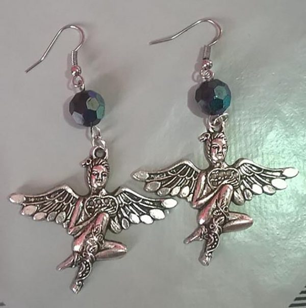 Silver 3D Steampunk fantasy fairy crystal bead earrings