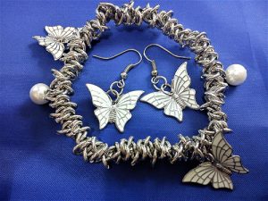 White Lolita fantasy butterfly bracelet and earring set