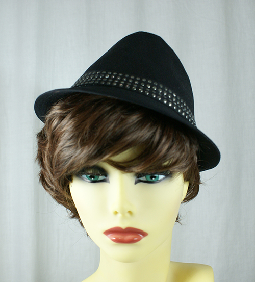 Black studded trilby hat (unisex)