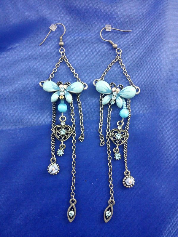 Blue butterfly drop chain earrings