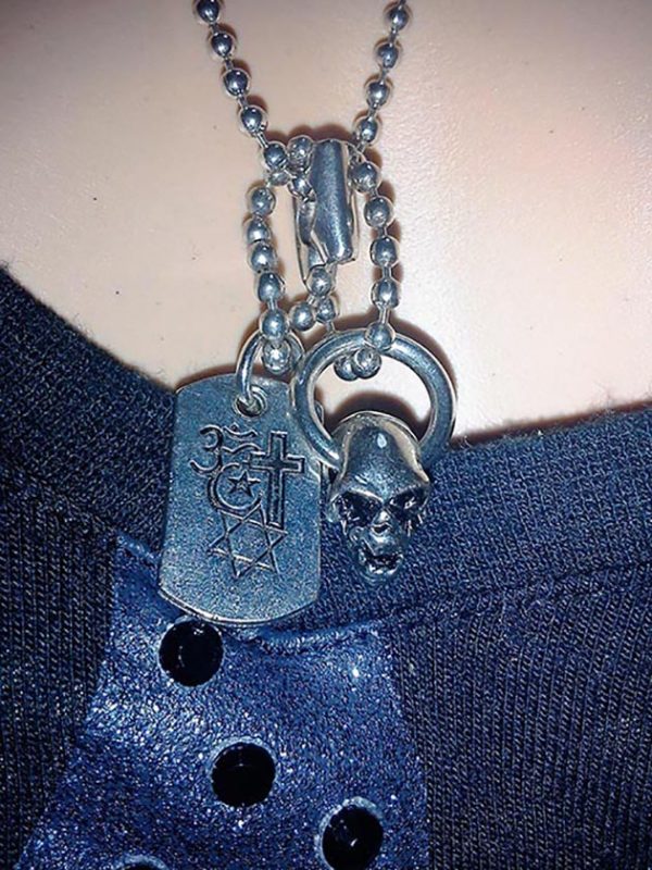 faith and skull dog tag necklace closeup