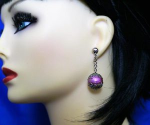 Pink filigree globe earrings
