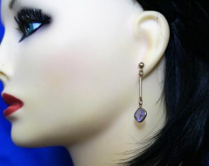 Purple jewel drop lever earrings