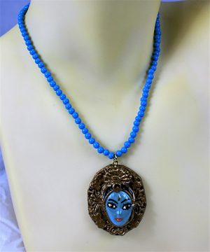 Krishna framed cameo and blue bead necklace