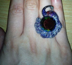 Peacock jewel cameo ring