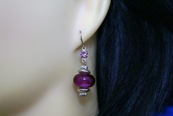 Purple and silver lantern style earrings