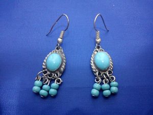 Sterling silver turquoise cameo and bead earrings