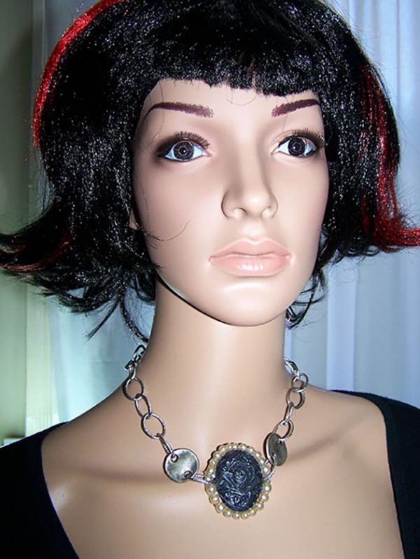 Victorian 3D rose cameo choker necklace
