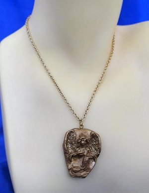 3D gold guardian angel cameo necklace
