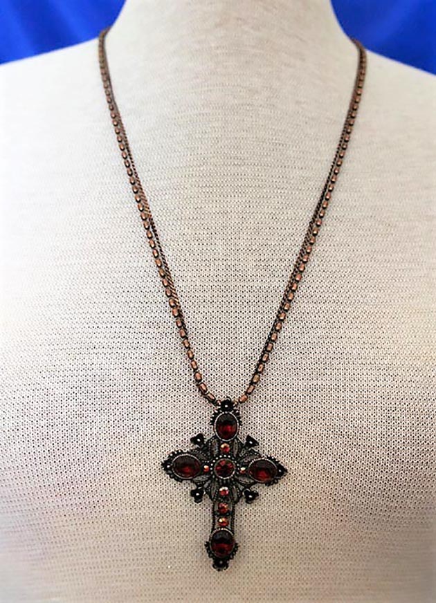 Copper red jewel cross necklace 