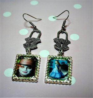 Alice and hatter cameo and locket earrings