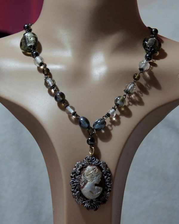 Steampunk Lolita cameo and bead necklace