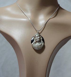 Jesus 3D silver and black cameo necklace